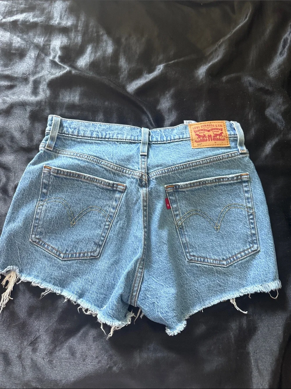 Levi 501 Frayed Hem Light Blue Denim Shorts